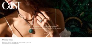 Cast jewelry storefront with its brand name and jewelry collection.