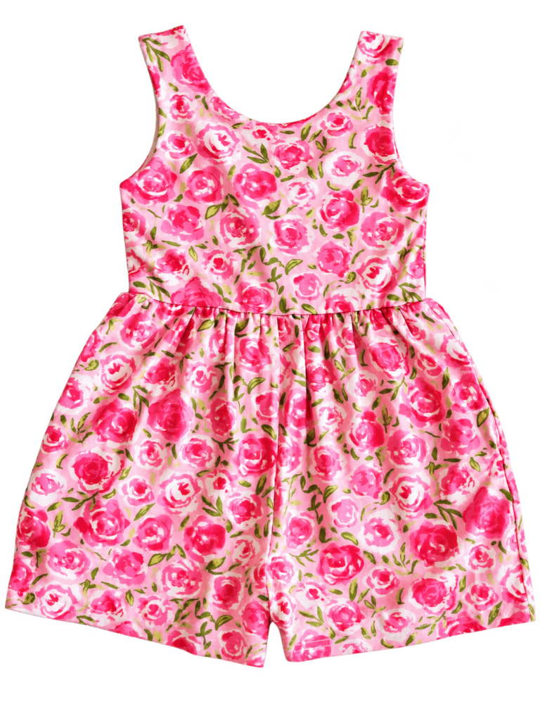 Pink rose-print Sweet Honey sleeveless romper.