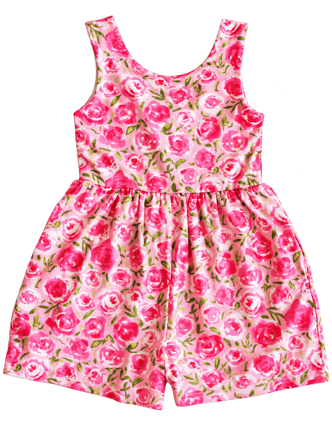 Pink rose-print Sweet Honey sleeveless romper.
